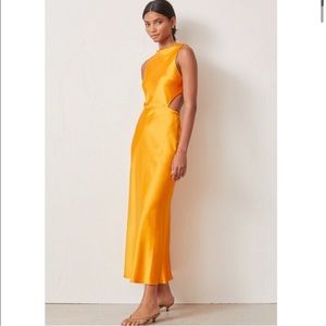 marigold heavy silk 2 cut-out dress orange midi bridesmaid unique